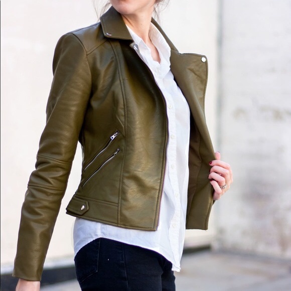 Zara Jackets & Blazers - Olive Green Zara Faux Leather Jacket